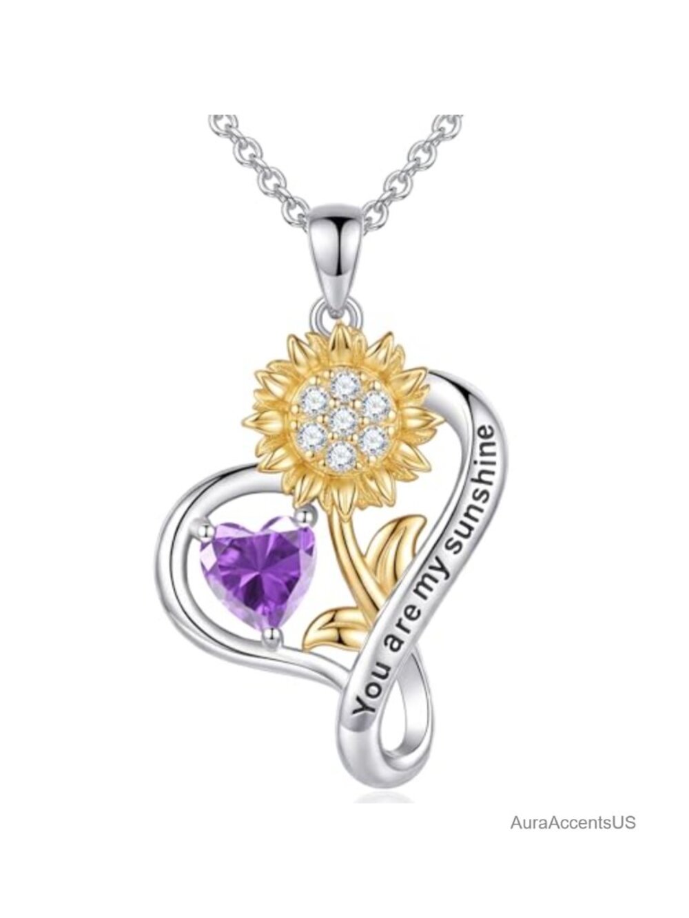 You Are My Sunshine Sunflower Pendant Necklace S925 Sterling Silver 18K Gold
